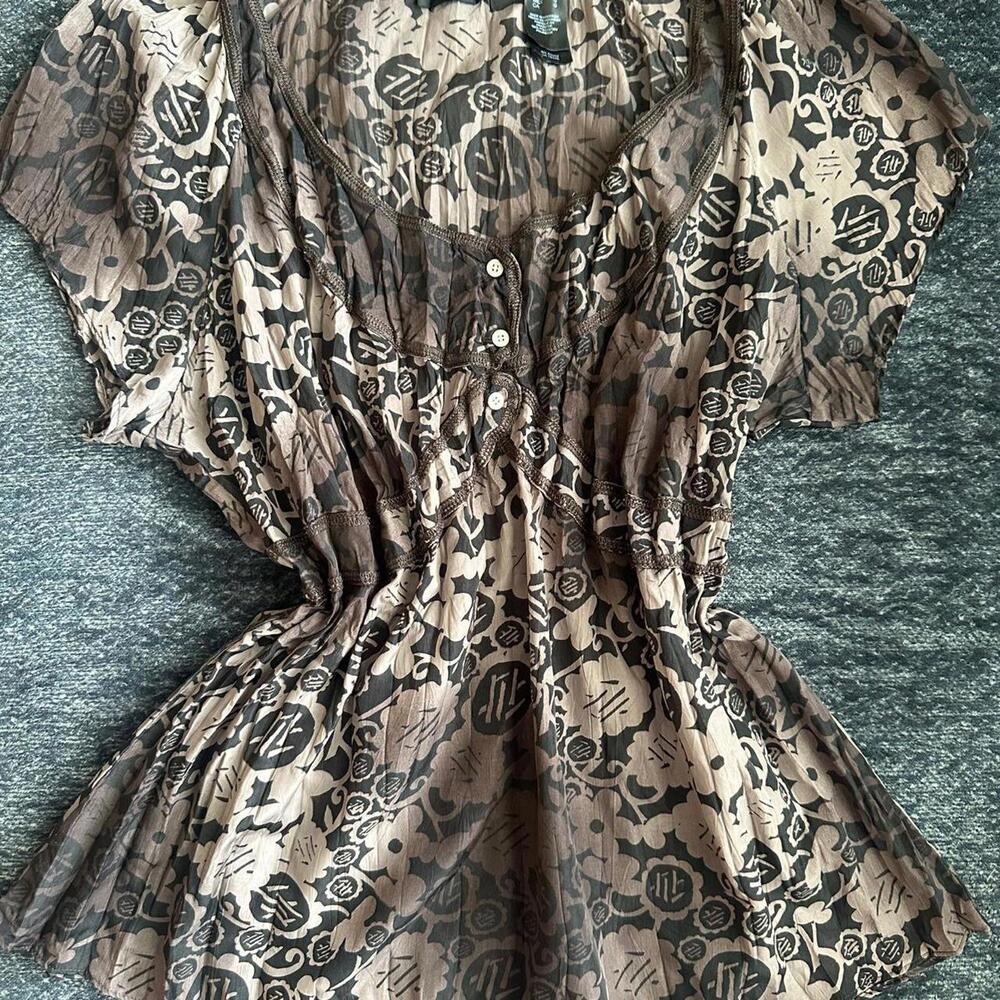 Vintage y2k Brown & beige floral boho blouse